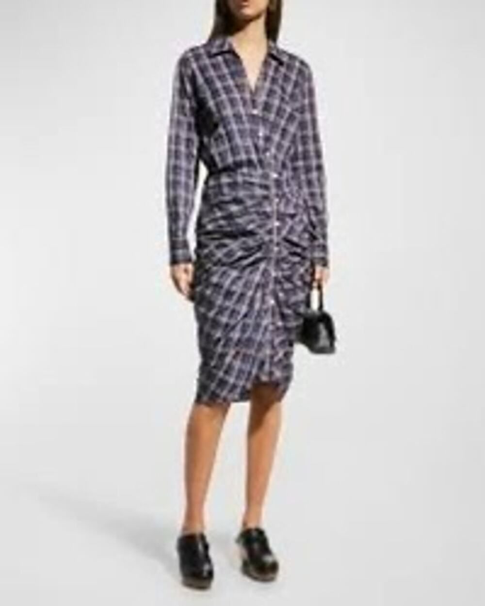 Veronica Beard Calvert Plaid Button Front Ruched Shirtdress Size 4 Wine Multi